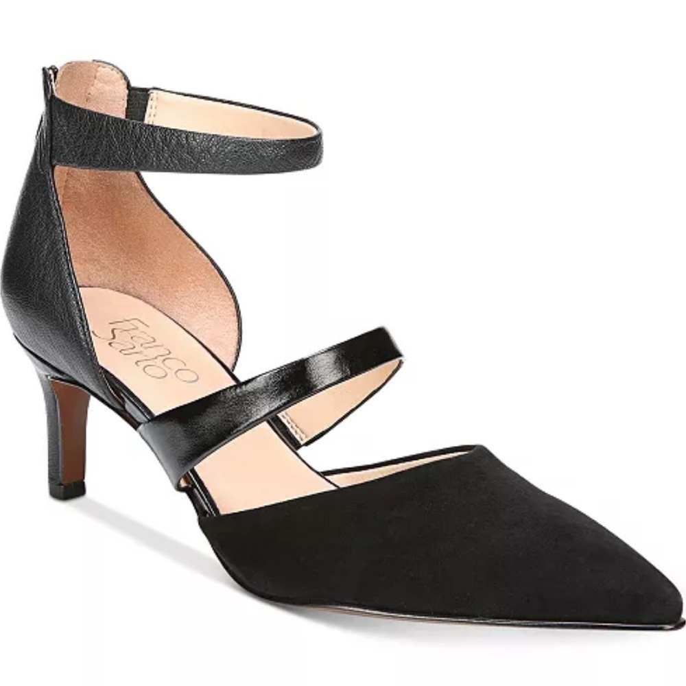 Franco Sarto Davey Pointed-Toe Pumps, Leather and Suede, Black size 8.5